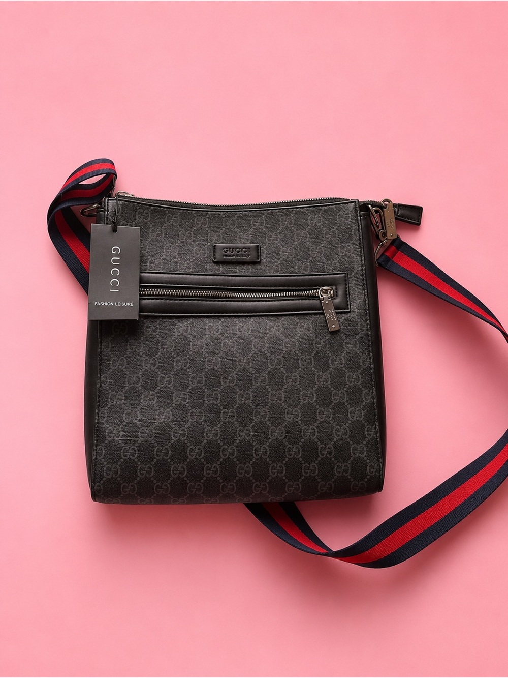 Gucci Black GG Supreme Messenger with Red-Blue Web Strap
